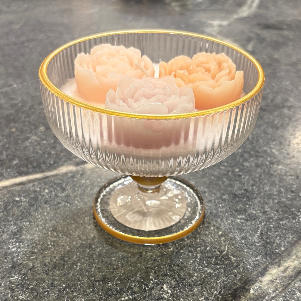 Peony Bloom Decorative Candle Trio in Blush Pink